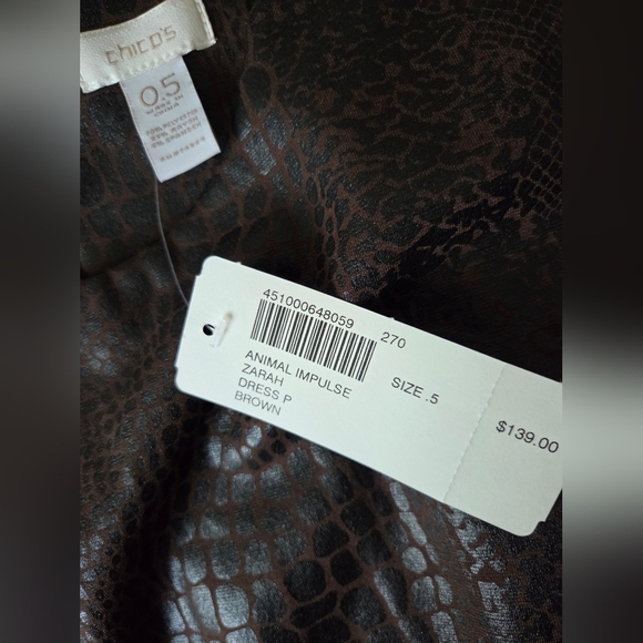 NWT Chiko's Elegant Brown Crocodile Pattern Dress Sz.0.5 (6) - Picture 6 of 10